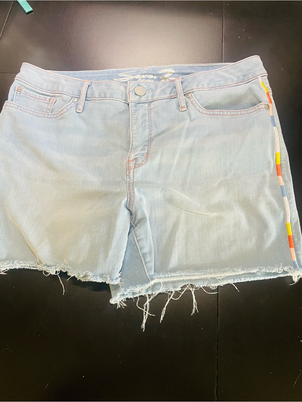 Seven7 Light Wash Denim Cutoff Shorts with Colorblock Side Trim jean sz 12